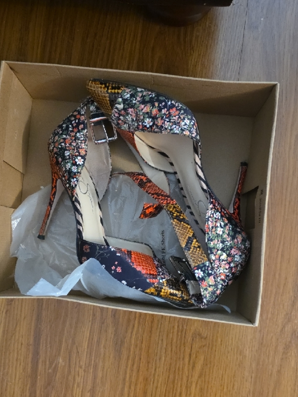 Jessica Simpson Multicolor Floral Patchwork Pointed-Toe Ankle-Strap Heels - Picture 4 of 7